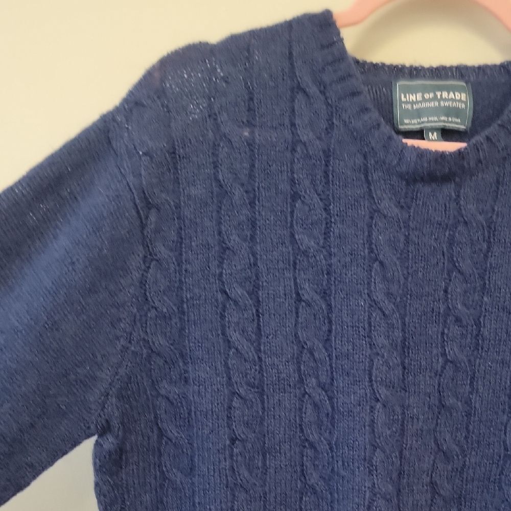 Line Of Trade The Mariner Sweater Blue Shetland Wool Cable Knit Crewneck Size M - Picture 5 of 11